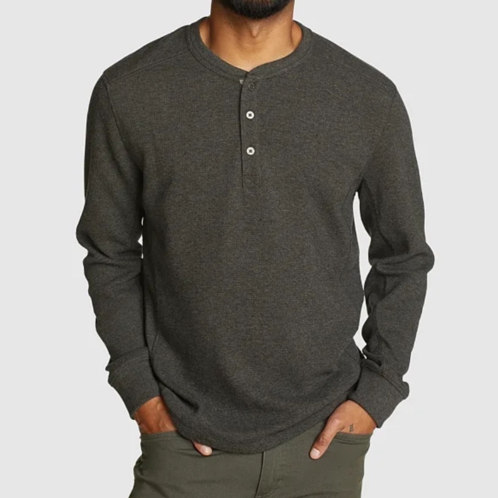 ~ Moving Sale Eddie Bauer Waffle Knit Henley Shirt Size XL Gray